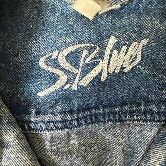Vintage SS Blues Acid Wash Denim Jean Jacket Distressed Large Trucker - Picture 5 of 7